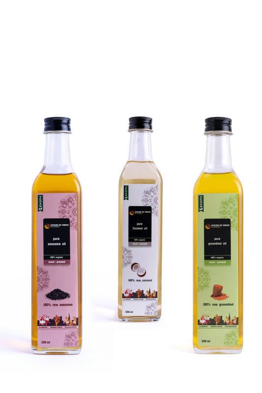 Wood Pressed Oil (3 x 1L) – Groundnut, Coconut & Sesame