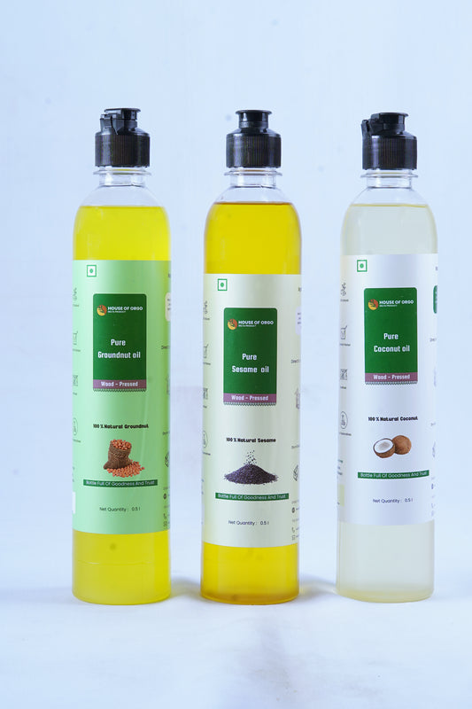 Wood Pressed Oil Combo | Sesame Oil , Groundnut Oil , Coconut Oil